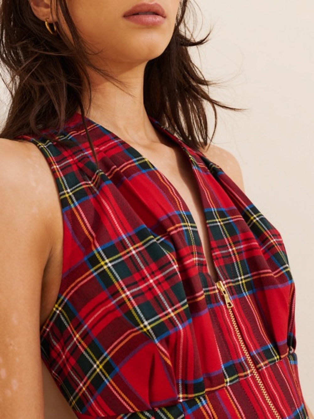 Anthropologie Maeve Viki Waisted Sleeveless ZipFront Red Plaid Peplum Top Celtic - Picture 4 of 11